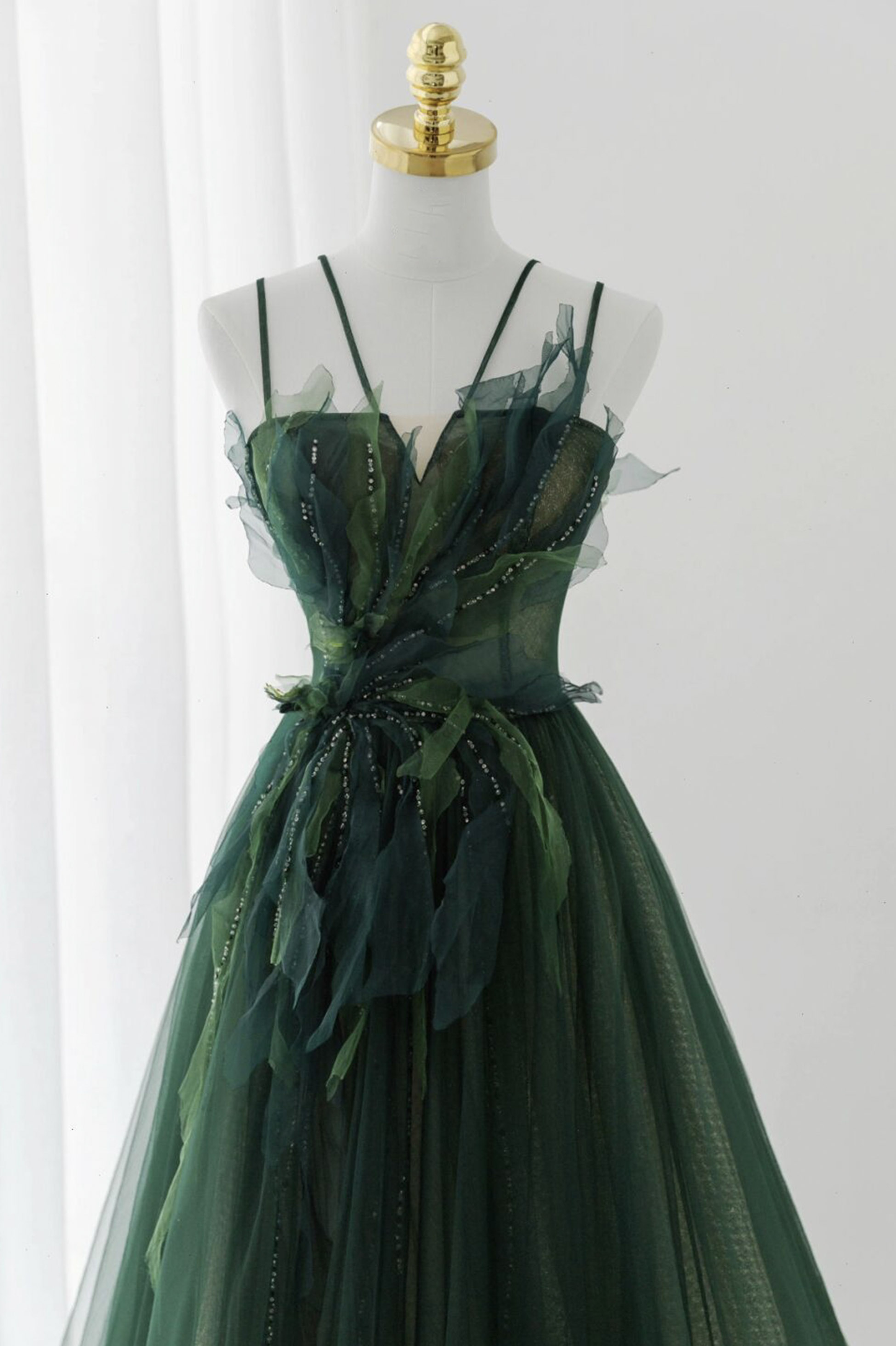 Gorgeous Green Tulle Beaded Long Prom Dress Green Evening Dress DP444