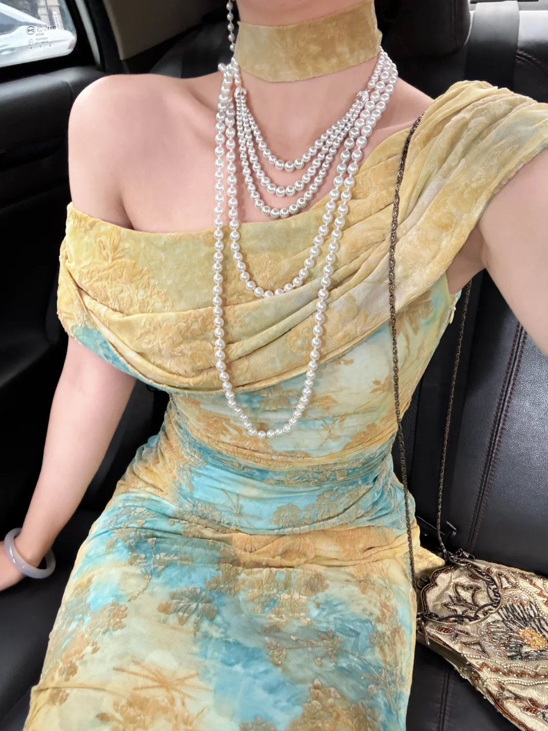 Unique Blue-green Ombre Mermaid Print Floral Chiffon Prom Dress Evening Dress DP6456
