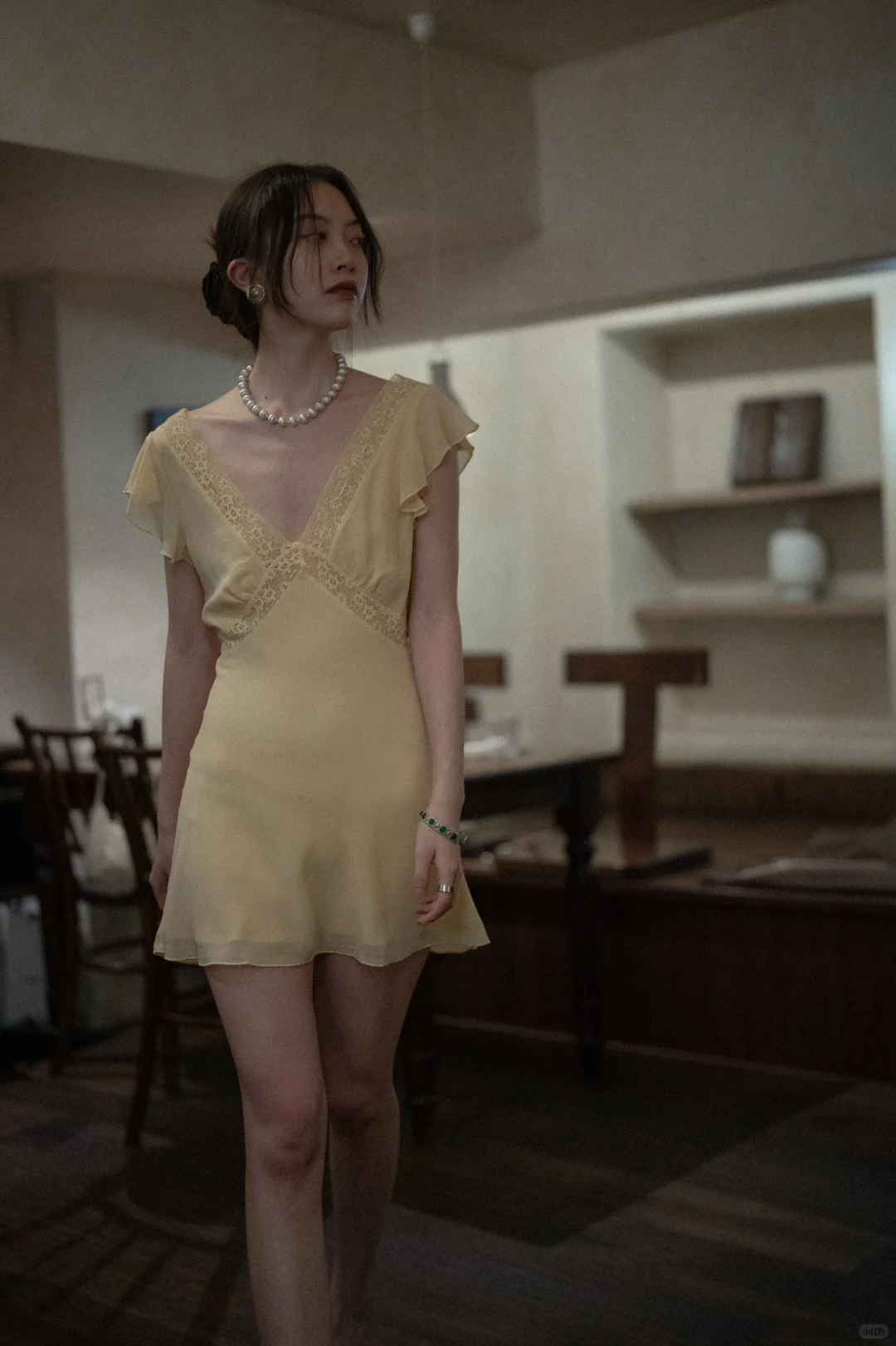 Cute Light Yellow A Line V Neck Chiffon Short Homecoming Dress Outfits DP4536