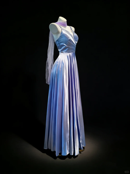 Simple Vintage A Line Spaghetti Strap Pleated Satin Prom Dress Evening Dress DP4730