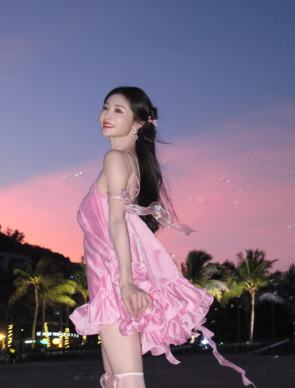 Cute Pink A Line One Shoulder Satin Short Homecoming Dress Vacation Dress DP3647