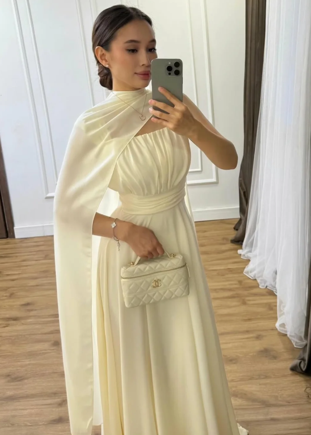 Elegant A Line Straps Satin Long Prom Dress Evening Dress DP6923