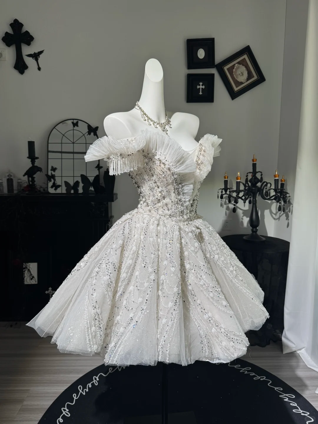 Glamorous A Line Off the Shoulder Beaded Tulle Short Prom Dress Homecoming Dress DP6975