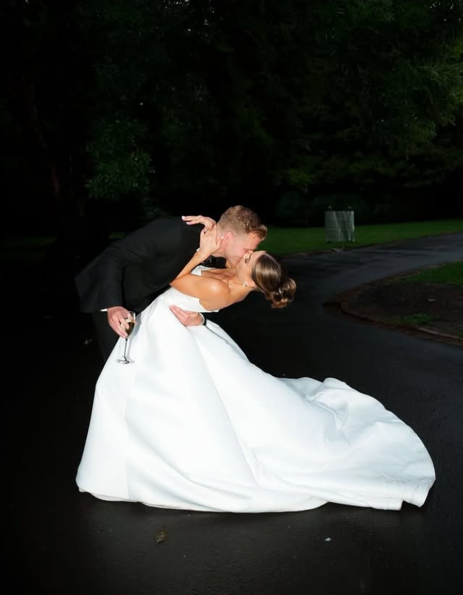 Pretty Ball Gown Strapless White Satin Long Sweep Wedding Dress with Slit DP1649