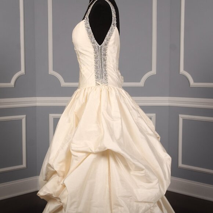 A Line V Neck Ivory White Satin Ball Gown Evening Dress Wedding Dress DP1335