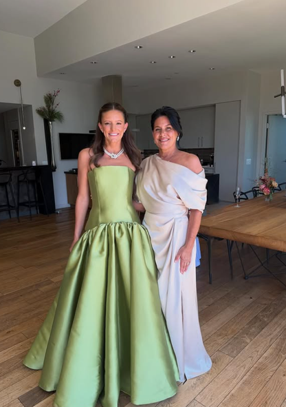 Glamorous Green A Line Strapless Satin Bridesmaid Dress DP5094