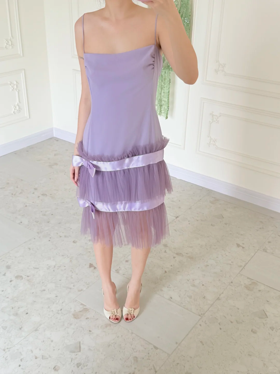 Lilac A Line Spaghetti Strap Satin Layered Tulle Short Prom Dress Homecoming Dress DP5431