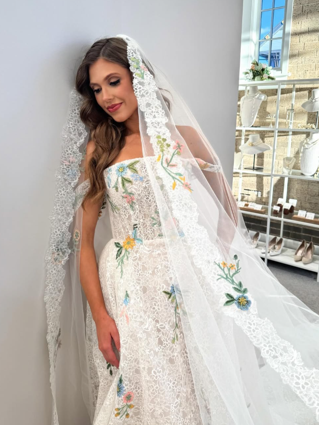Stunning A Line Strapless Colorful Floral Lace Wedding Dress DP5300