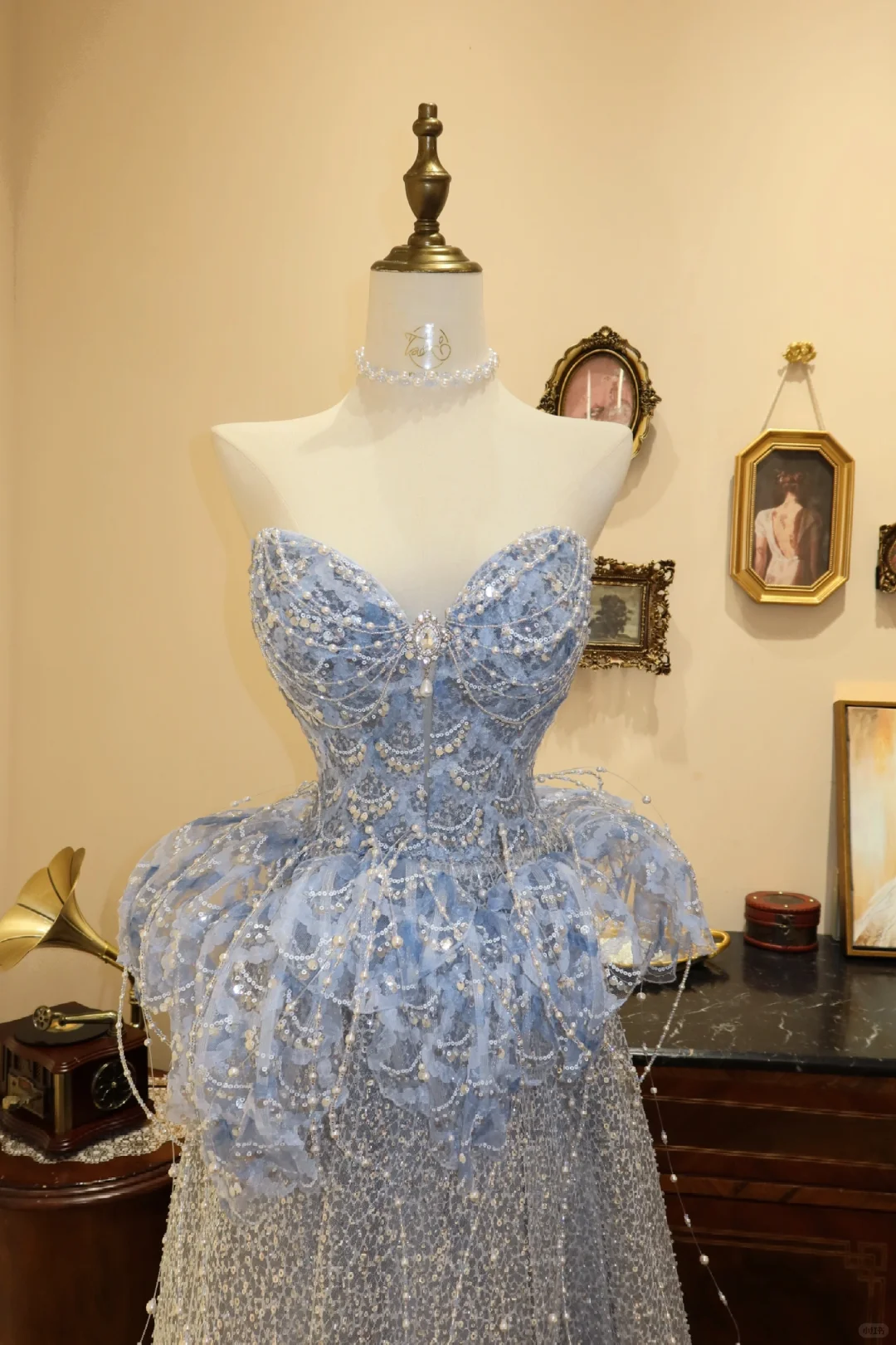 Stunning A Line Sweetheart Neck Blue Sequin Tulle Prom Dress Evening Dress DP2814