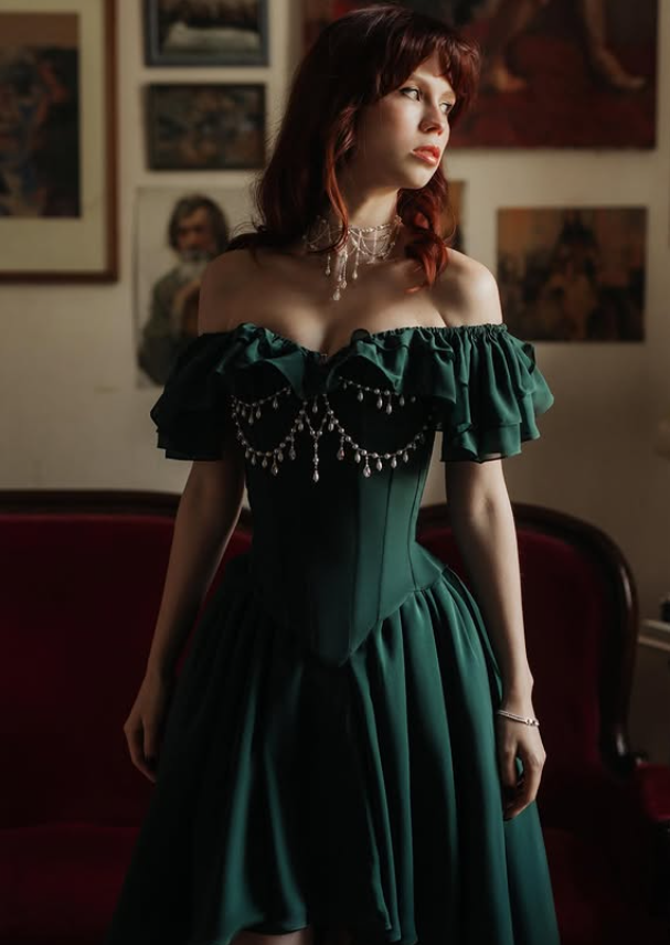 Emerald A Line Off the Shoulder Exquisite Pearl Chiffon Long Prom Dress Evening Dress DP6341