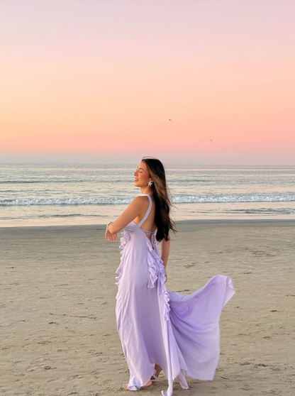 Lilac A Line Ruffle CHiffon Prom Dress Evening Dress Vacation Dress DP5610