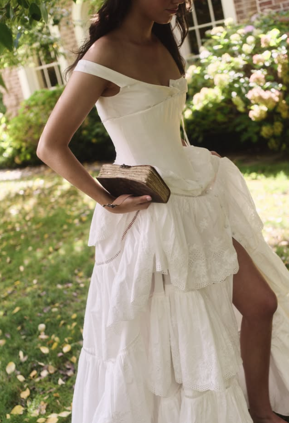 Retro A Line Spaghetti Strap Corset White Layered Satin Long Train Wedding Dress DP5824