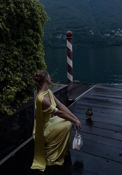 Elegant Yellow Sheath Satin Backless Long Prom Dress Party Dress DP5813