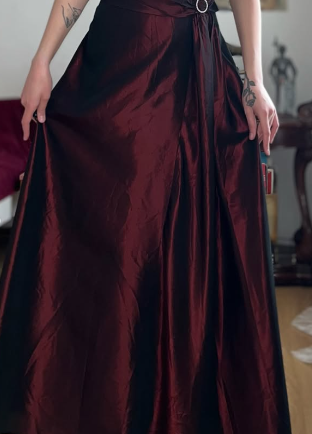 Vintage Dark Burgundy A Line Satin Prom Dress Evening Dress Date Dress DP5705