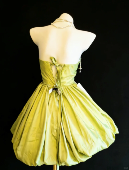 Vintage Green A Line Strapless Pleated Satin Short Homecoming Dress DP4721
