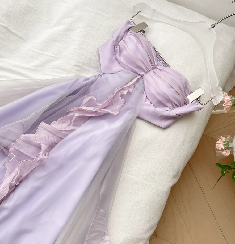 Purple A Line Sweetheart Neck Tulle Vacation Dress Homecoming Dress Outfits DP3544