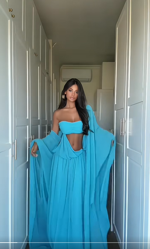Stunning Blue A Line Strapless Flowy Chiffon Long Prom Dress Date Dress DP4516
