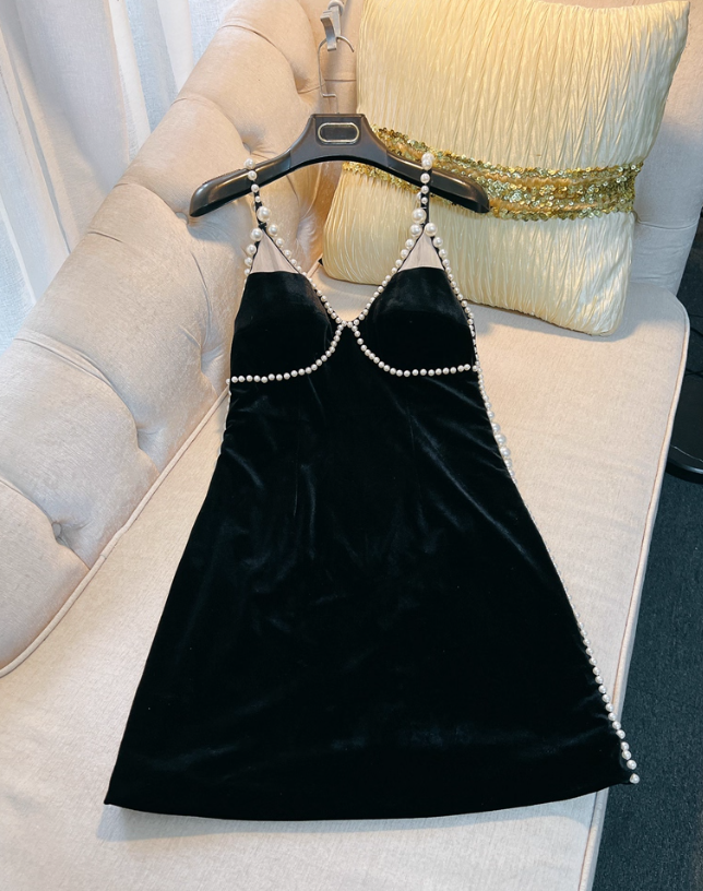 Elegangt A Line Spaghetti Straps Purple Black Velvet Prom Dress Party Dress Date Dress DP4457