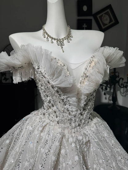 Glamorous A Line Off the Shoulder Beaded Tulle Short Prom Dress Homecoming Dress DP6975