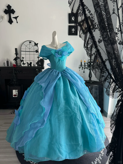Cinderella Blue Ball Gown Layered Organza Prom Dress Quinceanera Dress DP6959