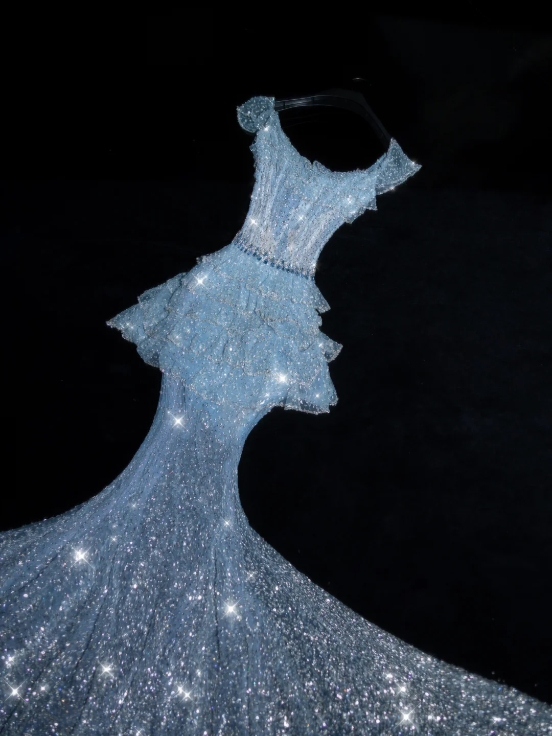 Dreamy Blue Mermaid Beaded Layered Sequin Tulle Prom Dress Evening Dress Party Dress DP2970