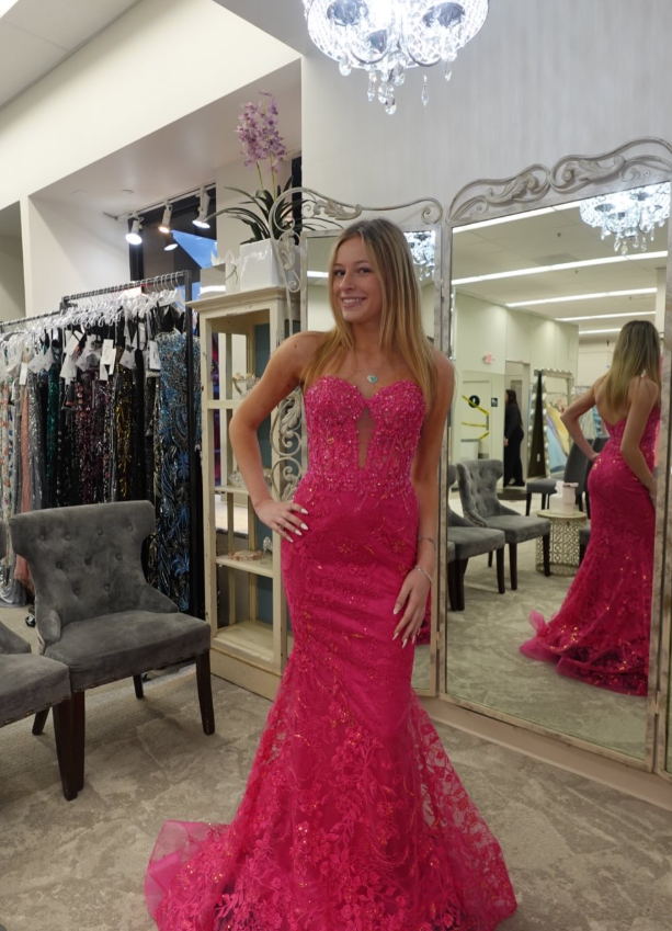 Hot Pink Mermaid Sweetheart Neck Corset Appliques Lace Long Prom Dress Evening Dress DP5946