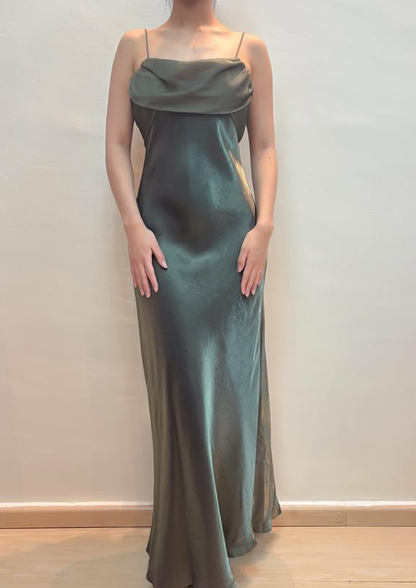Vintage Dark Green Simple Sheath Chiffon Satin Prom Dress Evening Dress Date Dress DP5280