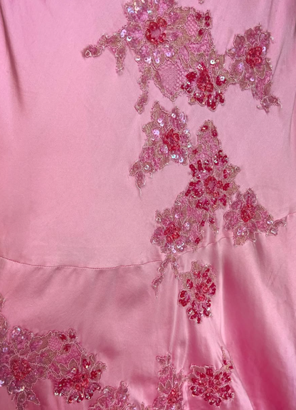 Vintage Pink Mermaid Spaghetti Straps Appliques Satin Prom Dress Party Dress Date Dress DP4447