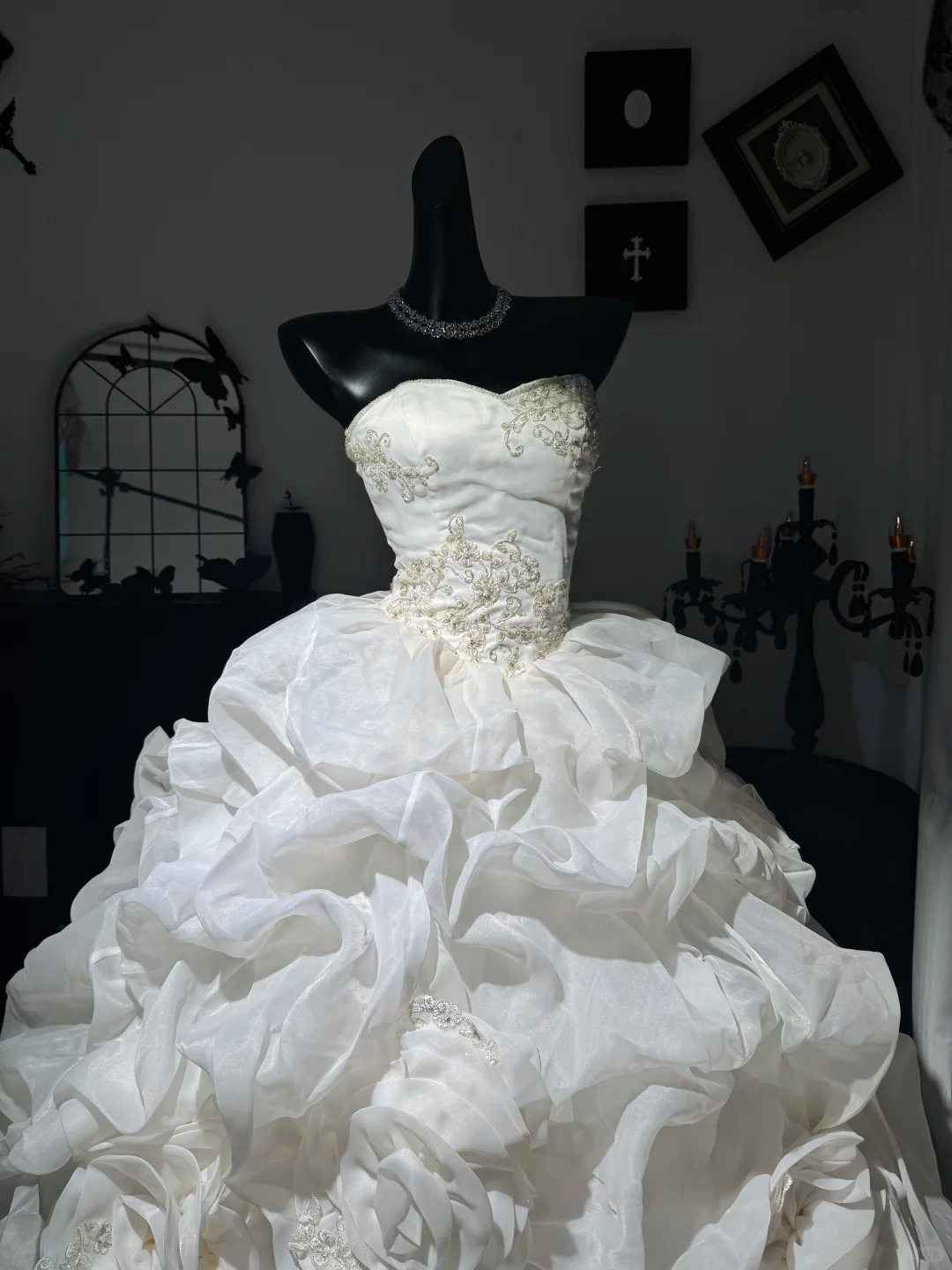 Vintage Ball Gown Strapless Beaded Pleated White Chiffon Prom Dress Quinceanera Dress DP6972