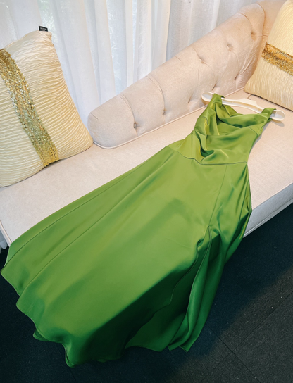 Classic Green A Line Straps Simple Satin Prom Dress Party Dress Date Dress DP4458