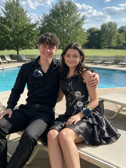 Beautiful Black Chiffon Layered Beaded Short Prom Dress Homecoming Dress Party Dress DP301