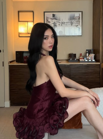 Sweety Burgundy Line V Neck Tulle Short Homecoming Dress Outfits DP5119