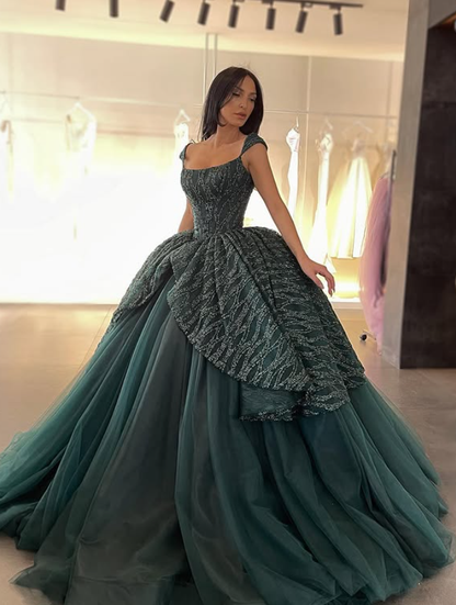 Princess Hunter Green Ball Gown Sequin Tulle Prom Dress 16th Birthday Dress DP5395