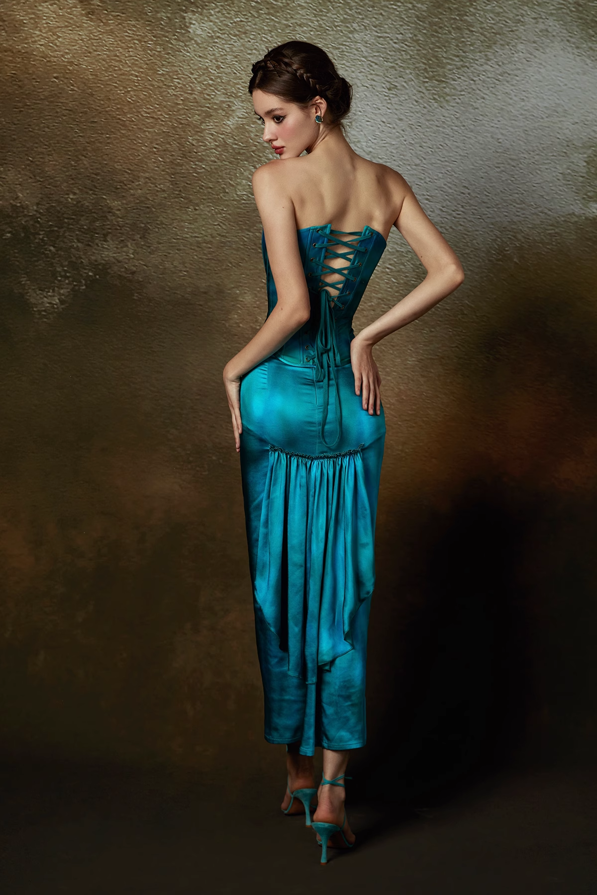 Two Piece Blue Ombre Sheath Sweetheart Neck Satin Party Dress Evening Dress DP2747