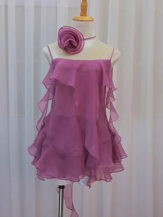 Summer Spaghetti Straps Backless Birthday Dress Chiffon Homecoming Dress DP552