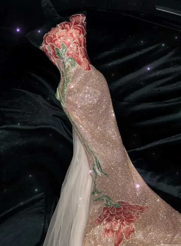 Luxurious Embroidered Mermaid Strapless Champagne Sequin Prom Dress Evening Dress DP6616