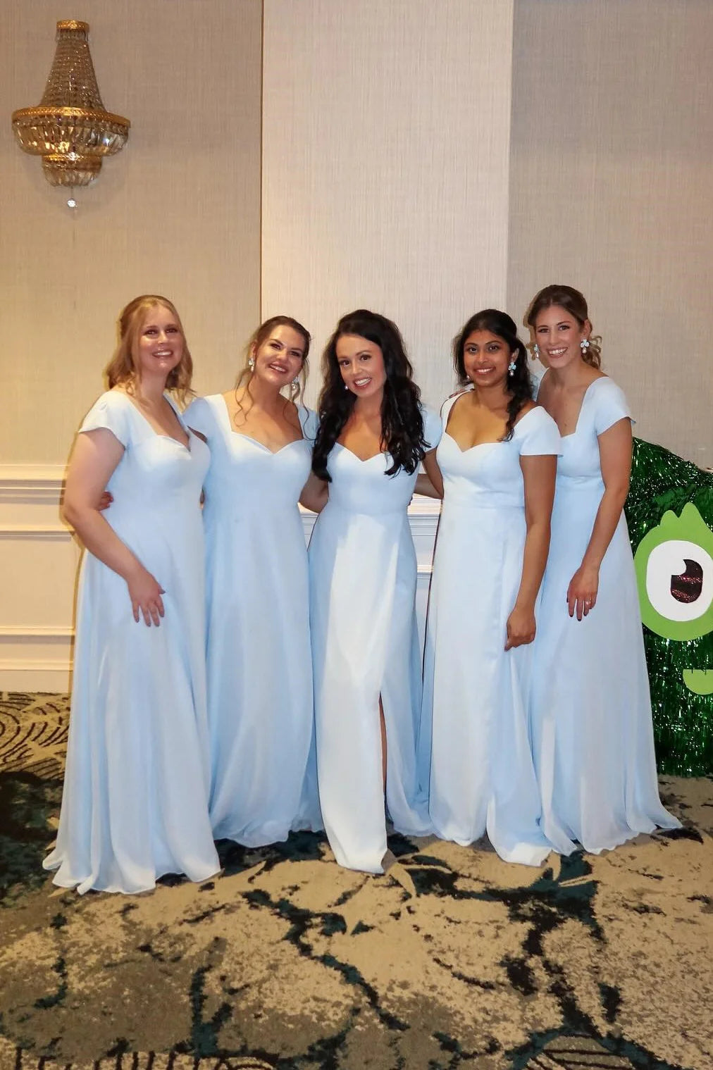 Cap Sleeves Blue A-line Long Bridesmaid Dress with a Slit DP5847