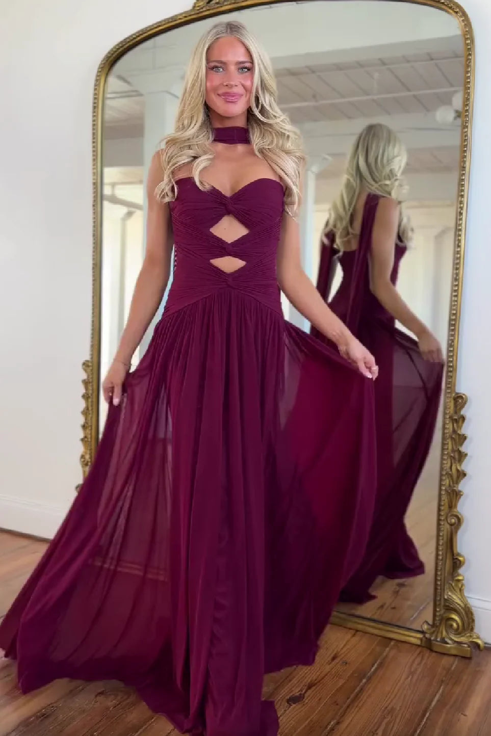 Charming A Line Sweetheart Chiffon Long Prom Dress with Keyhole DP7501
