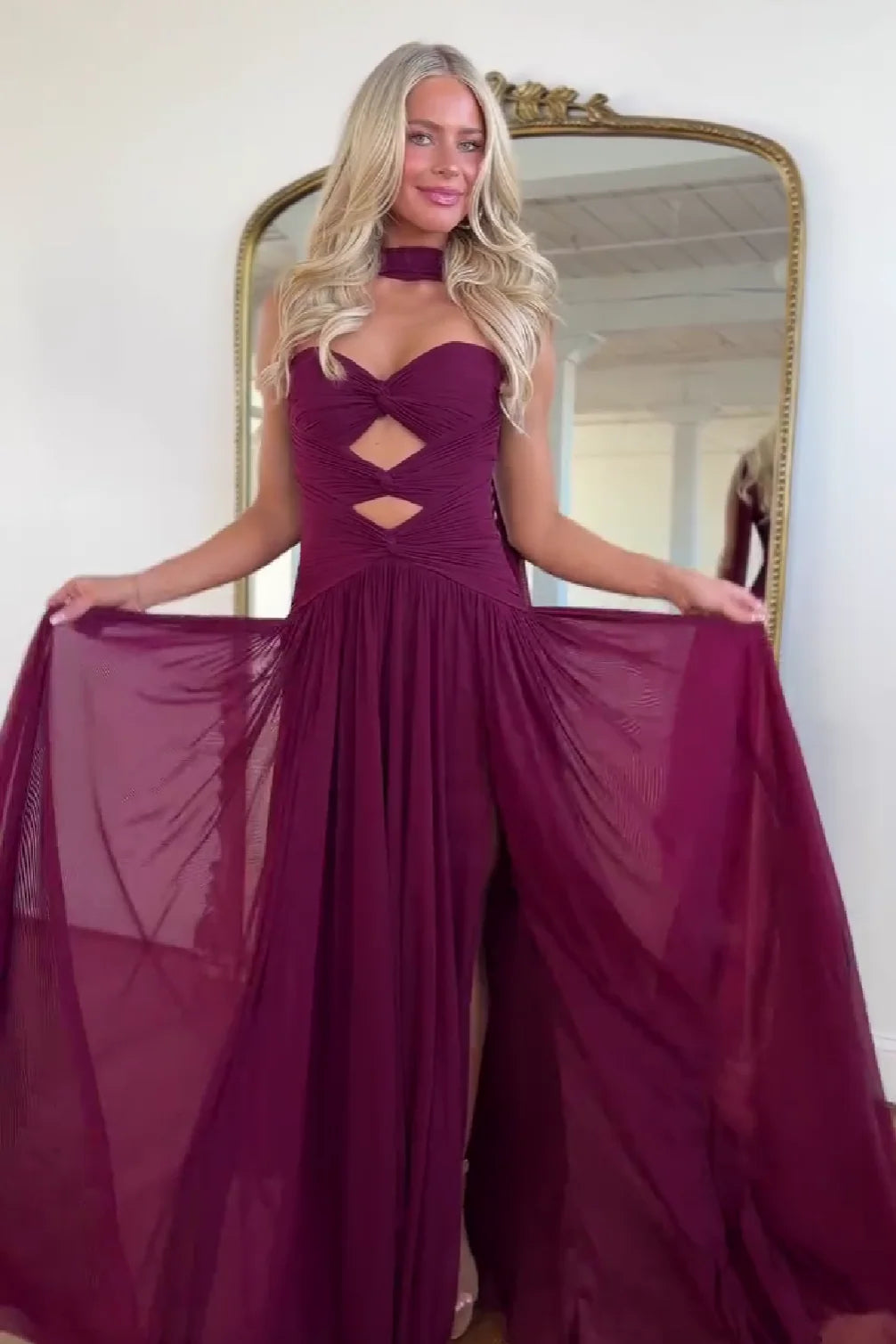 Charming A Line Sweetheart Chiffon Long Prom Dress with Keyhole DP7501