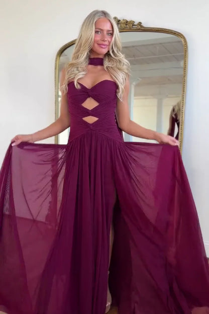 Charming A Line Sweetheart Chiffon Long Prom Dress with Keyhole DP7501