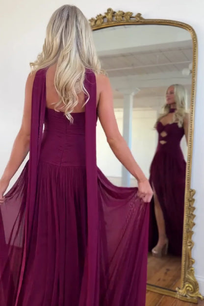 Charming A Line Sweetheart Chiffon Long Prom Dress with Keyhole DP7501