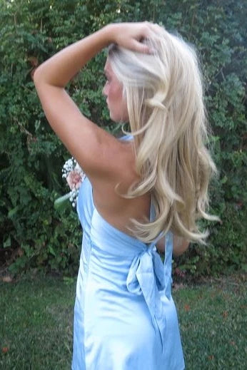 Cute A Line Halter Neck Light Blue Short Homecoming Dress with Open Back DP7286