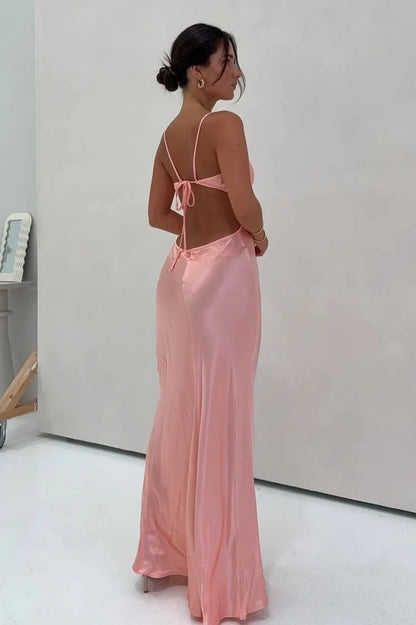 Chic Sheath Spaghetti Straps Light Pink Long Prom Dress with Backless DP7437