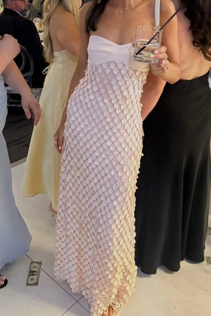 Chic Sheath Sweetheart Pink Long Prom Dress with Sequins DP7596