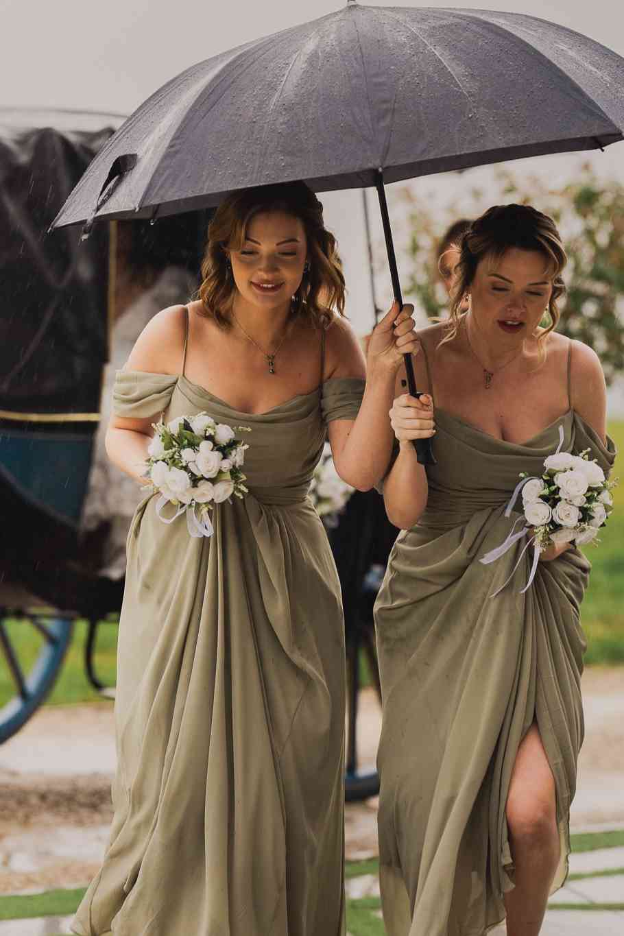 Cold Shoulder Olive Green Chiffon Bridesmaid Dress DP5877
