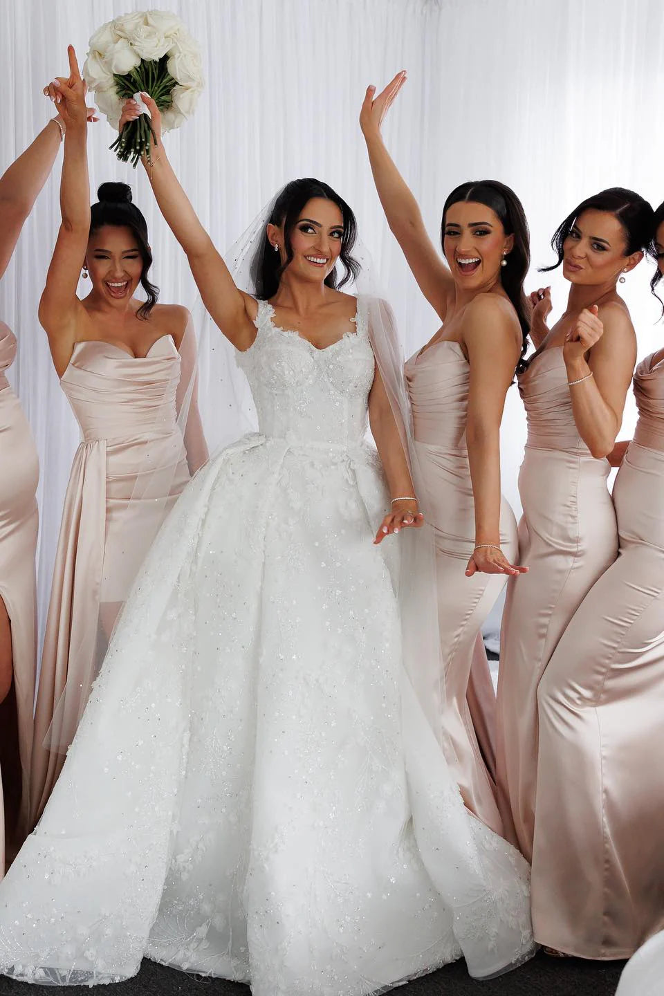 Cowl Neck Champagne Bridesmaid Dress with Slit DP5849