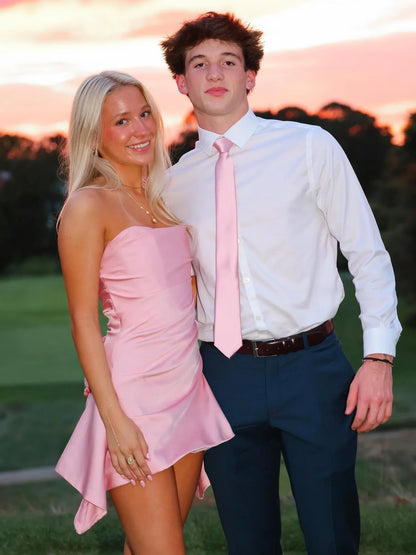 Cute A Line Strapless Pink Satin Short Homecoming Dress DP7355