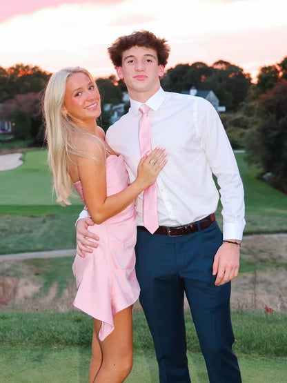 Cute A Line Strapless Pink Satin Short Homecoming Dress DP7355