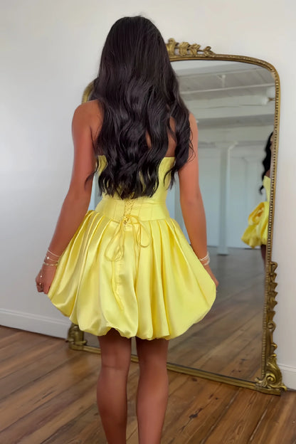 Cute A Line Strapless Yellow Corset Homecoming Dress with 3D Flowers DP7338
