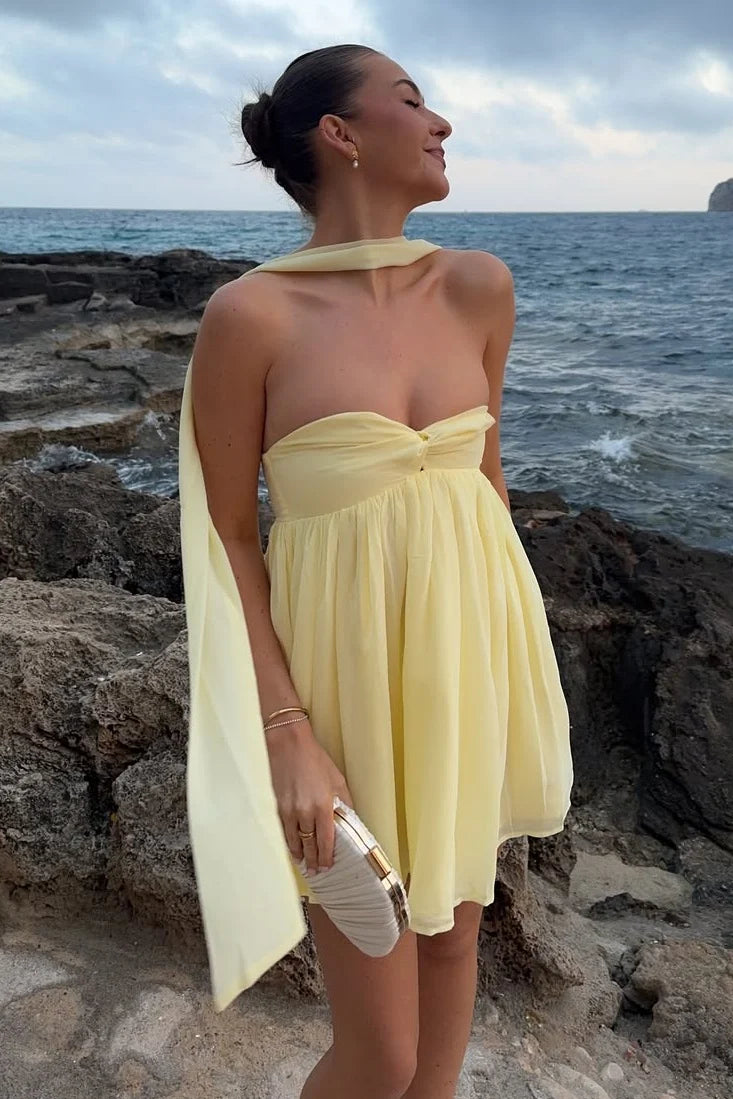 Cute A Line Sweetheart Light Yellow Short Homecoming Dress with Scarf DP7079